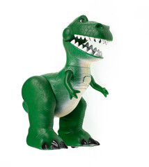 green dinosaur toy isolated on white background