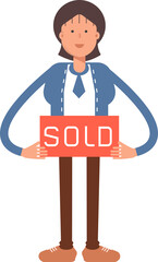 Businesswoman Character Holding Sold Signage
