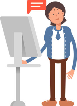 Businesswoman Character Working on Computer
