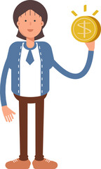 Businesswoman Character Holding Dollar Coin
