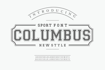 Classic college font. Vintage sport font in american style for football, baseball or basketball logos and t-shirt. Athletic department typeface, varsity style font. Vector - obrazy, fototapety, plakaty