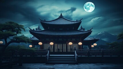 Asian-Inspired Palace or Temple at Night