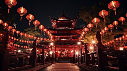 Asian Temple at Night - A Magical and Mysterious Atmosphere