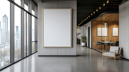 Template of a modern panel with blank white screen in an office corridor. Mockup for the design of advertisements, generative ai