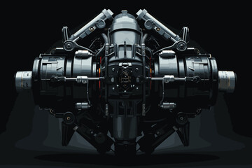 detailed futuristic gunship or flying military drone with heavy wepons. Isolated on black background. 3D illustration