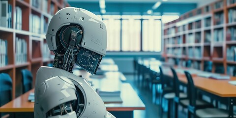 Modern classroom, teachers employ artificial intelligence to enhance education by delivering lessons, teaching from books, and facilitating learning among students.