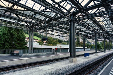 Railway track structure at the platform station in Switzerland