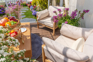Backyard cozy patio area with furniture set