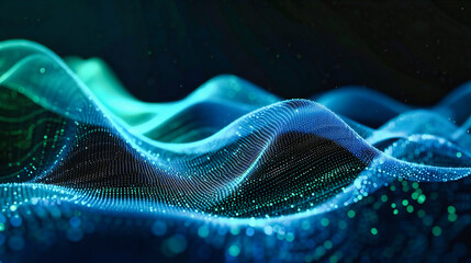 Fototapeta premium Abstract Digital Wave: Futuristic Background with Blue Glow and Science Technology Elements