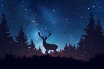 silhouette of a young deer in the wild at night