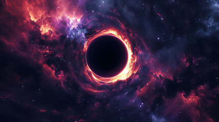Mesmerizing digital artwork depicting a stunning black hole in space, created with cutting-edge 3D abstract rendering techniques. Be captivated by the cosmic beauty and infinite depth of thi - obrazy, fototapety, plakaty