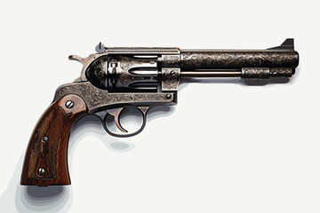 Nagant revolver from WWII on white background - obrazy, fototapety, plakaty