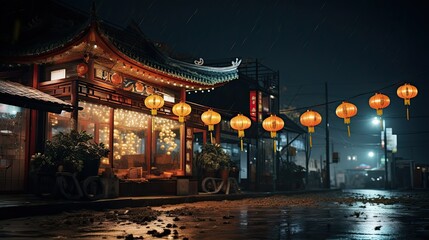 Obraz premium Asian Restaurant at Night