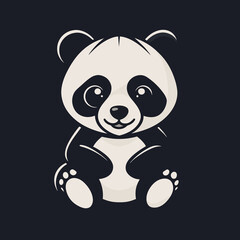 black and white Logo illustration of a baby panda