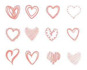 A set of pink hearts. A symbol of love. Illustration highlighted on a white background.