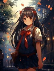 happy kawai anime girl in school uniform
