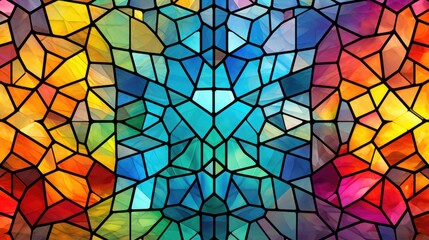 Vivid colors of stained glass mosaic window form a captivating geometric pattern, Ai Generated.