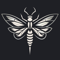 black and white Logo illustration of a dragonfly