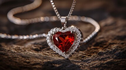 Red stone heart pendant, beautifully accented with diamonds for a luxurious touch, Ai Generated