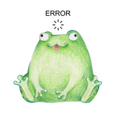 Hand drawn green frog on white background