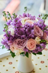 A composition of flowers from a florist. Decoration of an event or holiday. Wedding bouquet