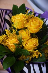 Flower arrangement from a florist, bouquet. A gift and decoration of an event or holiday.