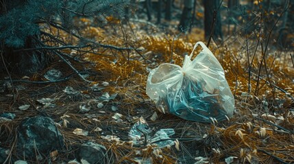 Debris litters the forest floor, a stark reminder of irresponsible waste disposal.