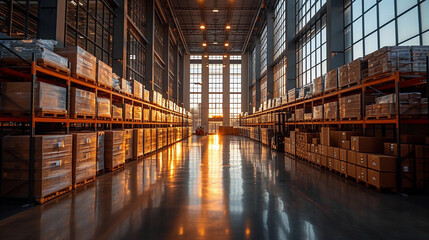 Efficiently Organized Warehouse Interior with Natural Light