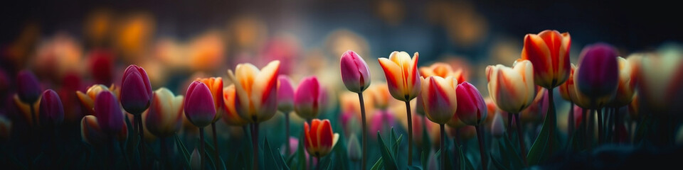 Mystical Tulips with Blurred Background and Beautiful Lights - banner size