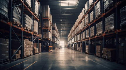 Fototapeta premium Efficiently Organized Warehouse Interior with Natural Light