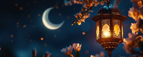 Muslim Holy Month Ramadan, Decorate Arabic Lanterns With Lit Candles