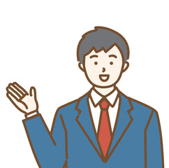 案内ポーズの男子学生のイラスト