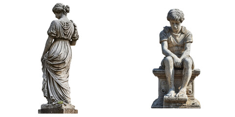 Stone Garden Statues Set Isolated on Transparent or White Background, PNG