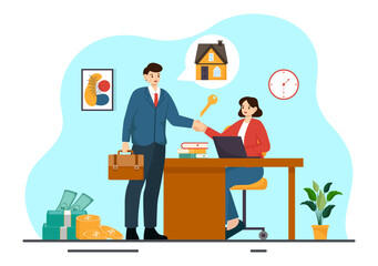 Land Broker Vector Illustration with Bridging Investors or Buyers and Sellers Agent for Buy, Rent and Sell Property in Flat Cartoon Background