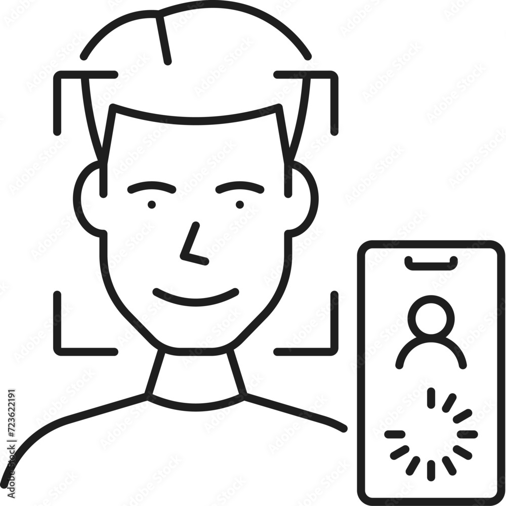 Leinwandbilder face authentication outline icon for biometric recognition and verification, line vector. mobile pho