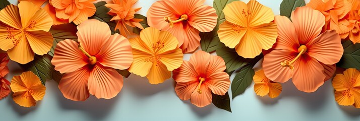 Fototapeta na wymiar Floral Arrangement with Orange and Pink Hibiscus Flowers