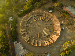 Aerial view of the bullfighting ring La Petatera in the city of Villa de Alvarez, Colima. The greatest handicraft in the world.