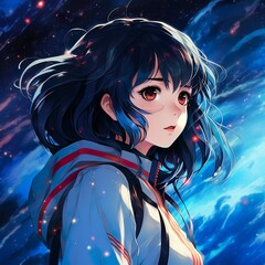 Naklejka premium close of anime manga with space background