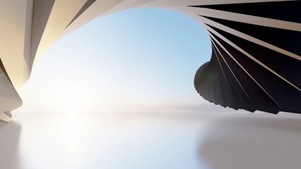Abstract architecture background curved shapes in design building 3d render