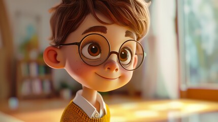 3d render boy with glasses cartoon