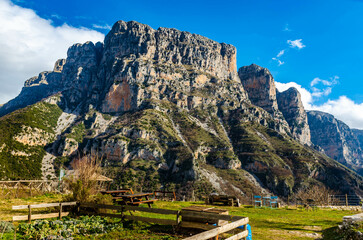 Papingo, the picturesque village of Zagorochoria in Epirus region with impressive view at Astraka towers.