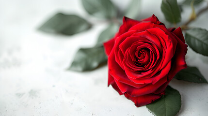 Beautiful red rose flower on white background copy space, generative ai