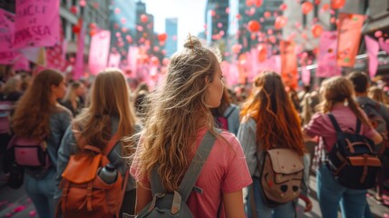 Multigenerational Group of Pedestrians Walking Down a Busy City Street