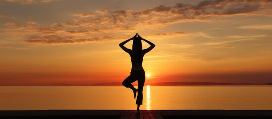 yoga practice and calm at sunset, meditation