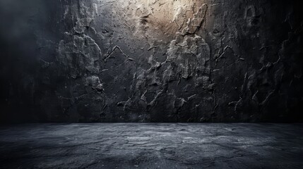 Dark grunge concrete room with single spotlight - obrazy, fototapety, plakaty