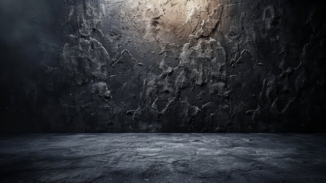 Dark grunge concrete room with single spotlight