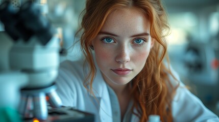 Fototapeta premium Woman With Red Hair Looking Directly at the Camera