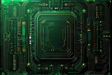 Fototapeta premium Computer technologies concept of Futuristic green circuit board and Modern technology circuit board texture background design from Generative AI