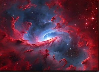 Red space galaxy cloud nebula and Stary night cosmos in Universe science astronomy background wallpaper from Generative AI - obrazy, fototapety, plakaty