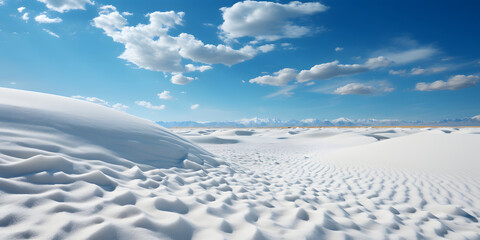 Fototapeta na wymiar Landscape of White Sand Dunes with Clear Blue Sky View